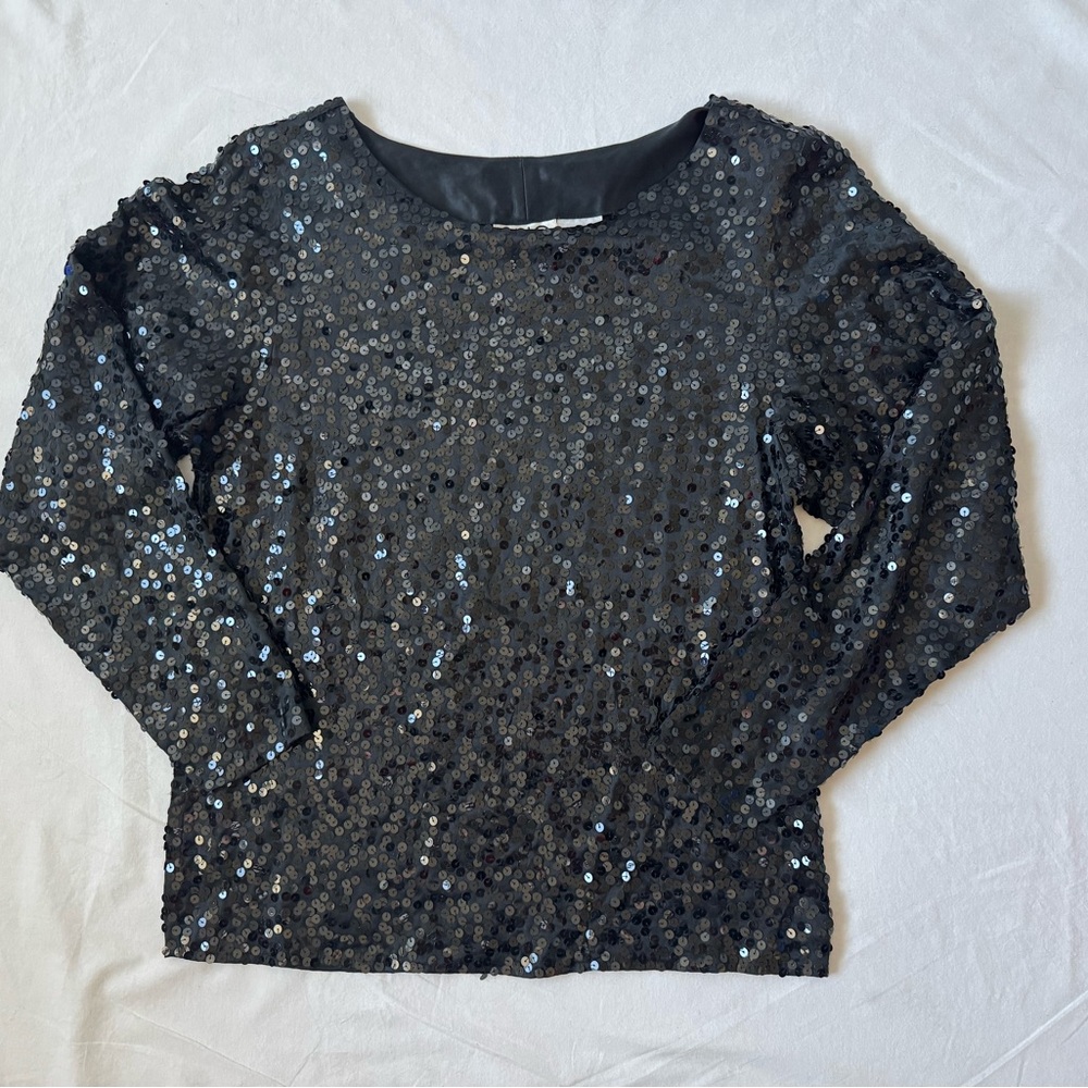Vintage Glamour Clio Black Silk and Sequin Hand Beaded Blouse
